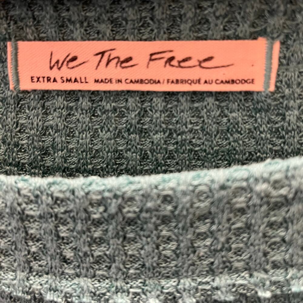 Free People We The Free Waffle Knit Thermal Long Sleeve Top Teal Green XS Boho - Picture 4 of 11